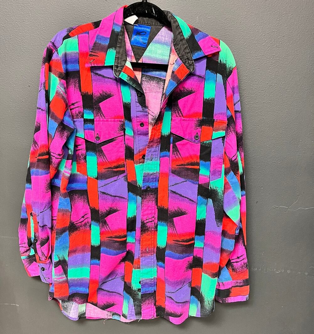 vintage men's Roper wester 1990s abstract colorful button down long sleeve shirt